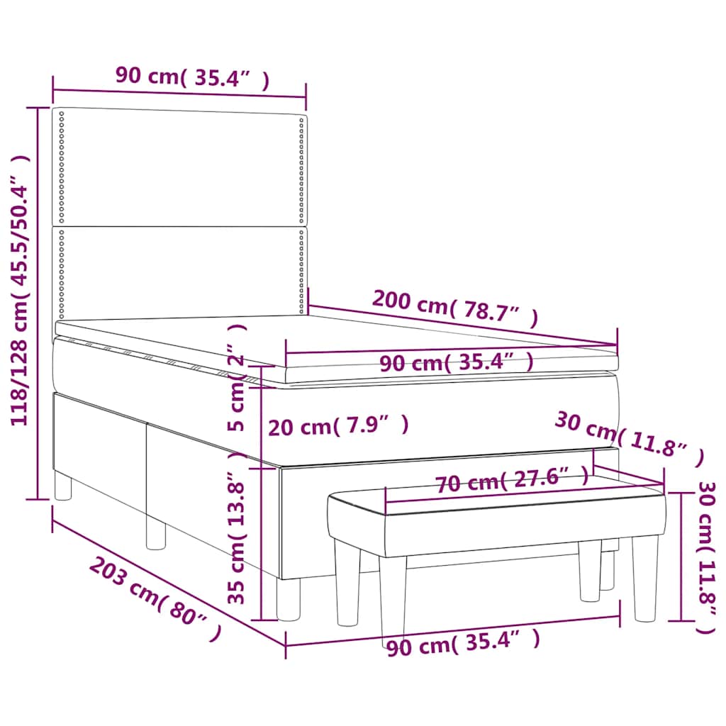 vidaXL Κρεβάτι Boxspring με Στρώμα Σκούρο Μπλε 90x200 εκ. Βελούδινο