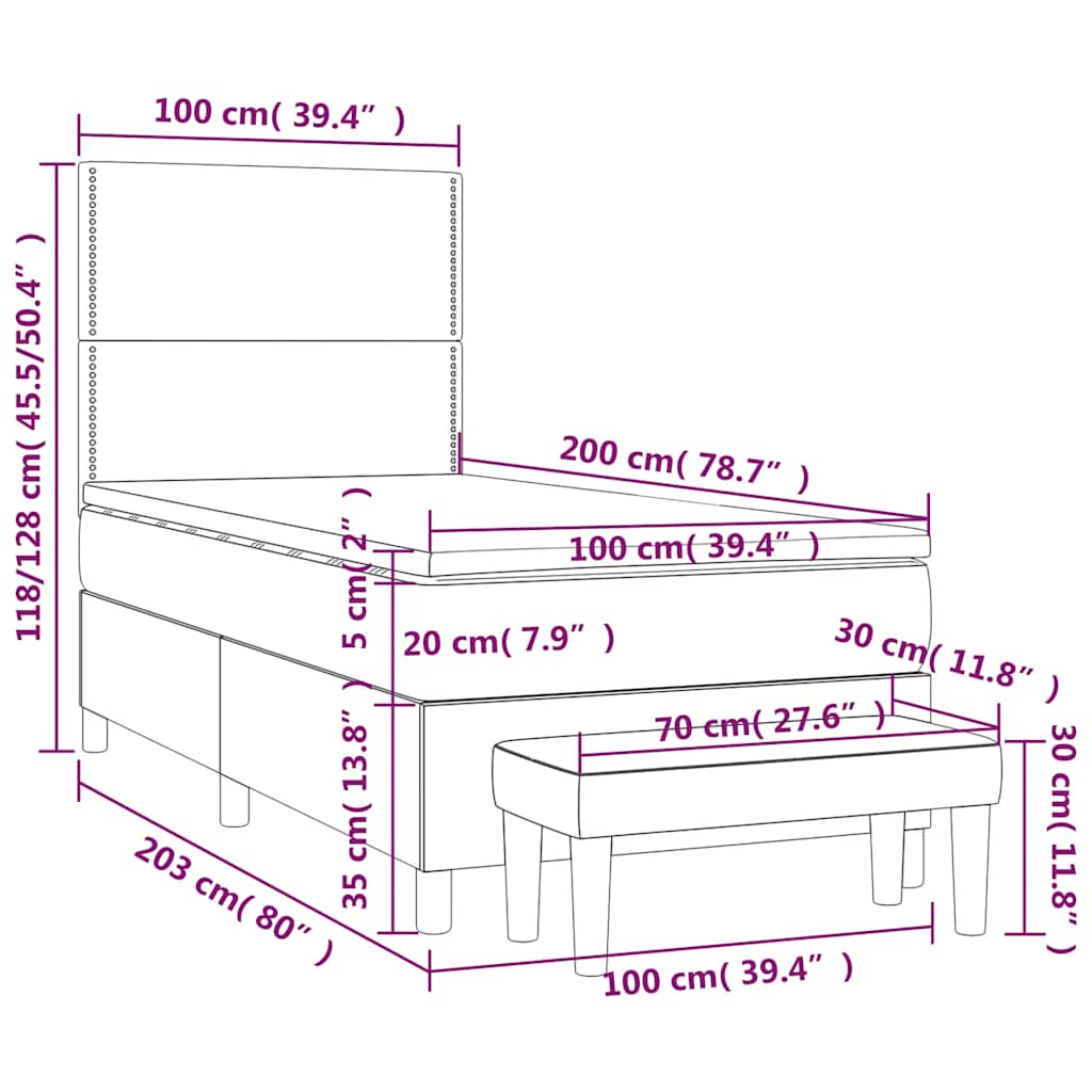 vidaXL Κρεβάτι Boxspring με Στρώμα Σκούρο Μπλε 100x200 εκ. Βελούδινο