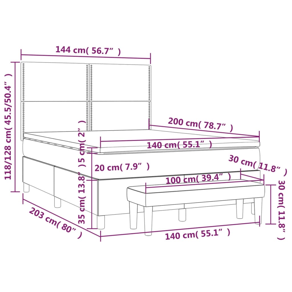 vidaXL Κρεβάτι Boxspring με Στρώμα Ανοιχτό Γκρι 140x200 εκ. Βελούδινο