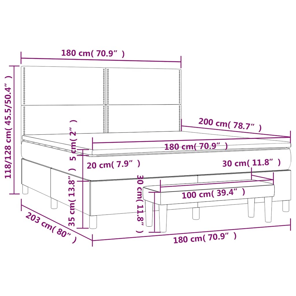 vidaXL Κρεβάτι Boxspring με Στρώμα Σκούρο Πράσινο 180x200εκ. Βελούδινο