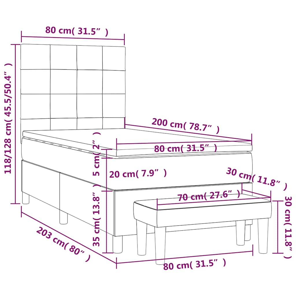 vidaXL Κρεβάτι Boxspring με Στρώμα Σκούρο Πράσινο 80x200 εκ. Βελούδινο