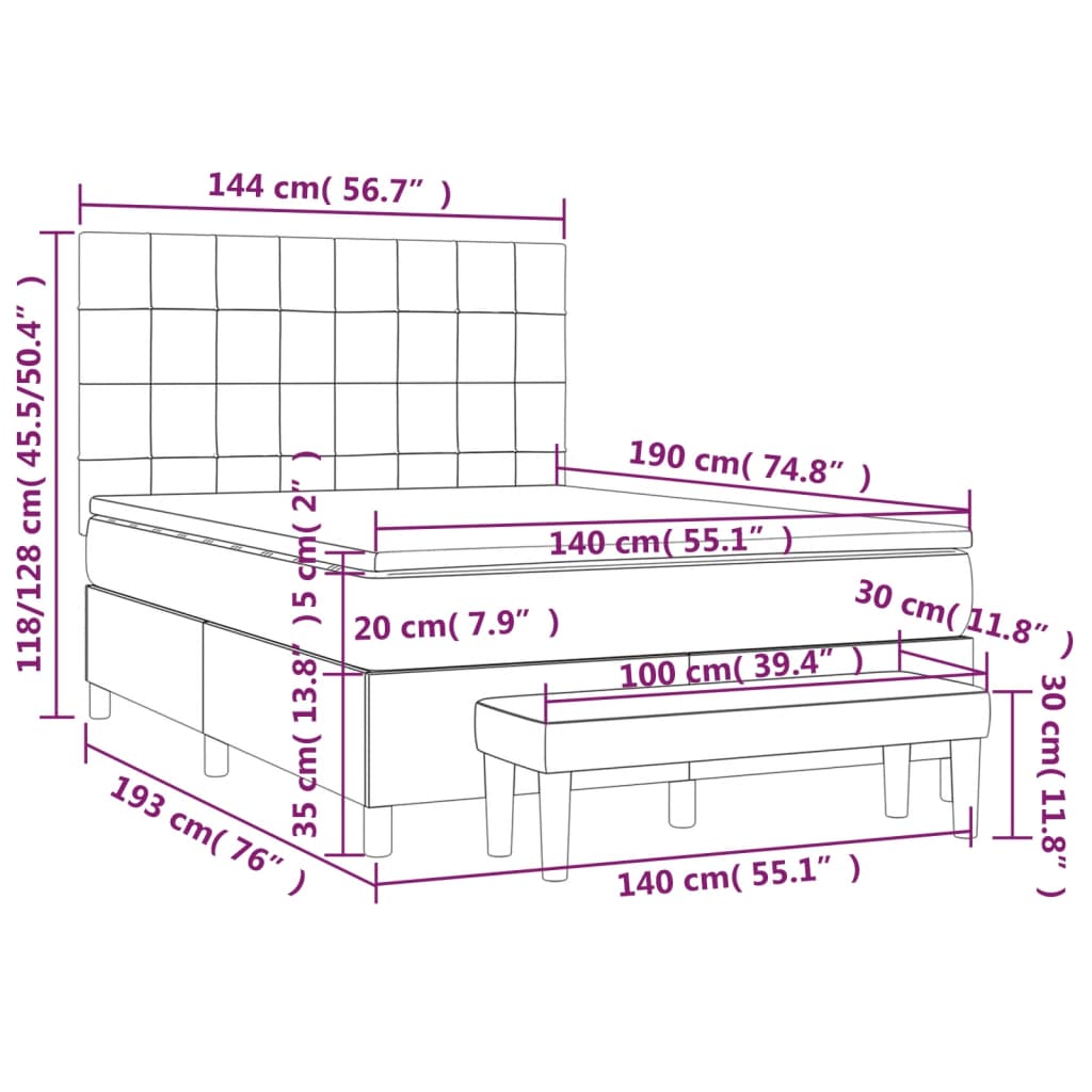 vidaXL Κρεβάτι Boxspring με Στρώμα Μαύρο 140x190 εκ. Βελούδινο