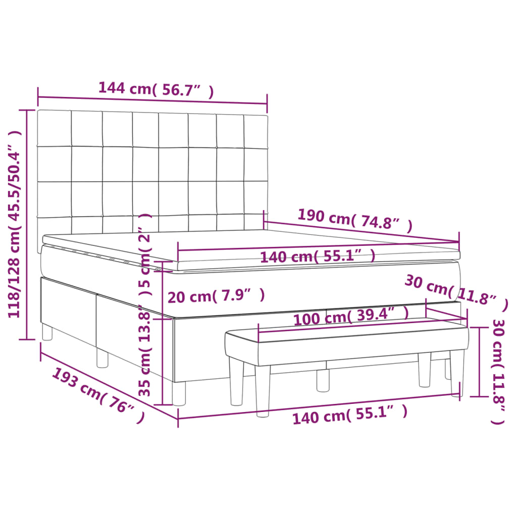 vidaXL Κρεβάτι Boxspring με Στρώμα Ροζ 140x190 εκ. Βελούδινο