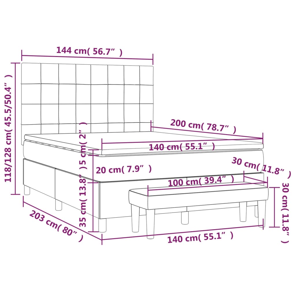 vidaXL Κρεβάτι Boxspring με Στρώμα Μαύρο 140x200 εκ. Βελούδινο