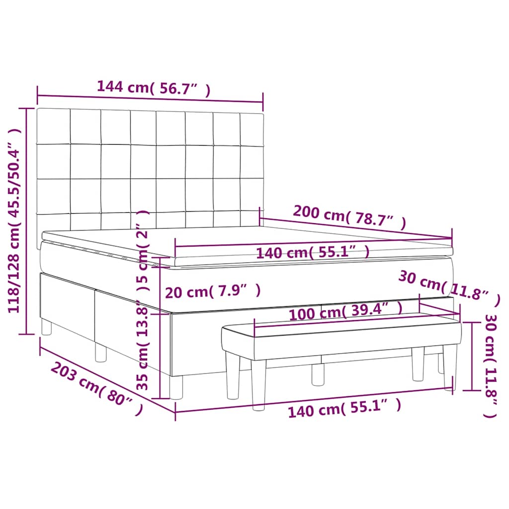 vidaXL Κρεβάτι Boxspring με Στρώμα Σκούρο Πράσινο 140x200εκ. Βελούδινο