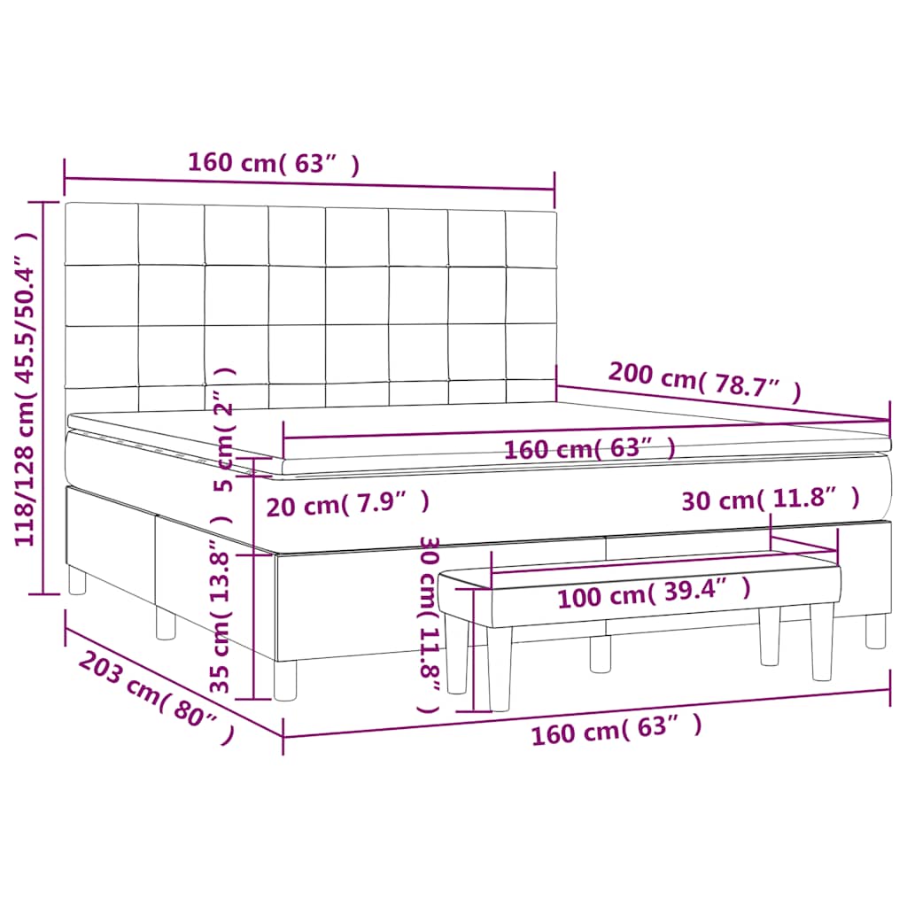 vidaXL Κρεβάτι Boxspring με Στρώμα Σκούρο Πράσινο 160x200εκ. Βελούδινο