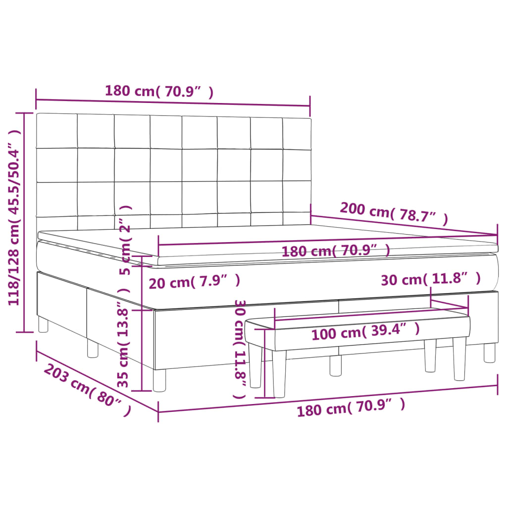 vidaXL Κρεβάτι Boxspring με Στρώμα Ροζ 180x200 εκ. Βελούδινο