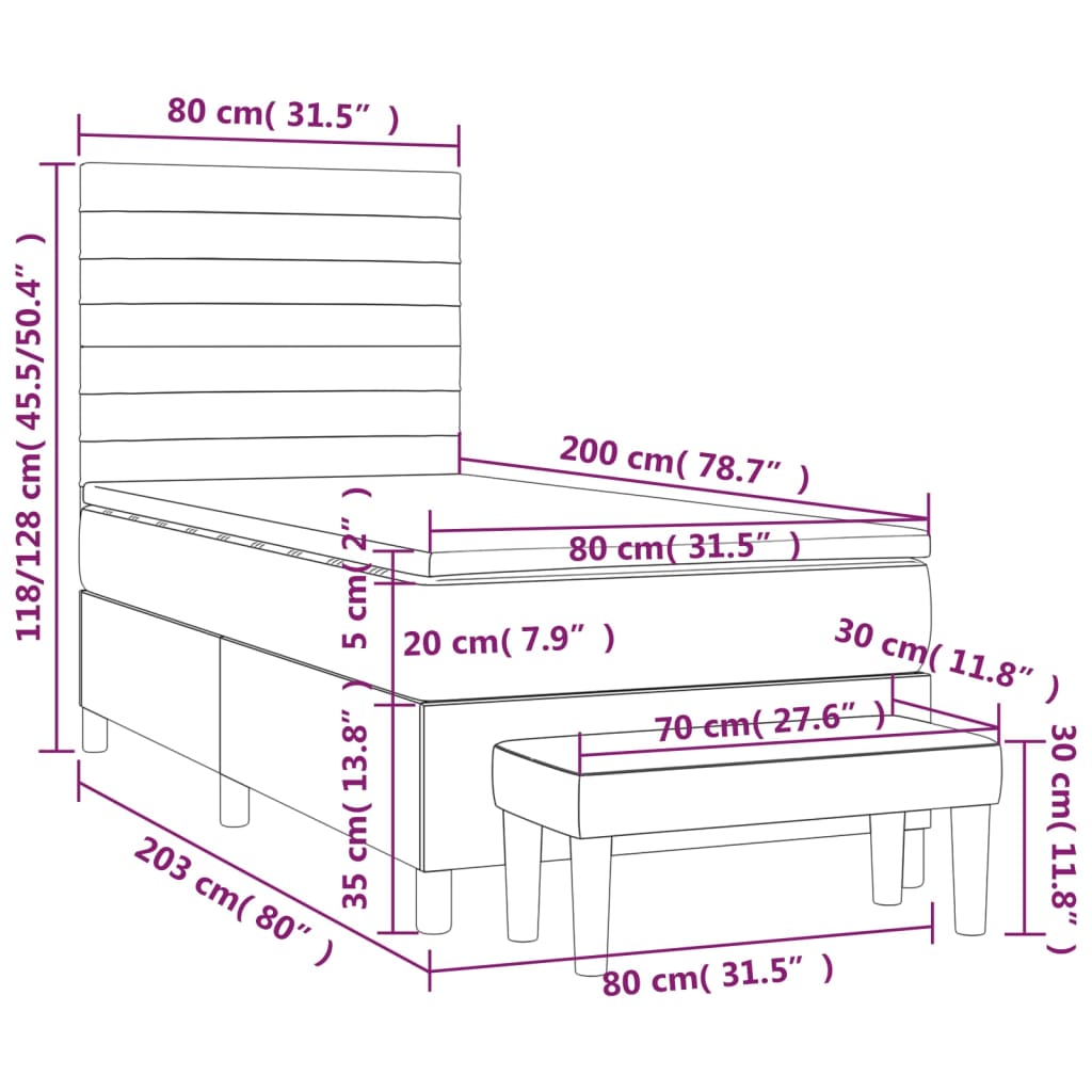 vidaXL Κρεβάτι Boxspring με Στρώμα Σκούρο Γκρι 80x200 εκ. Βελούδινο