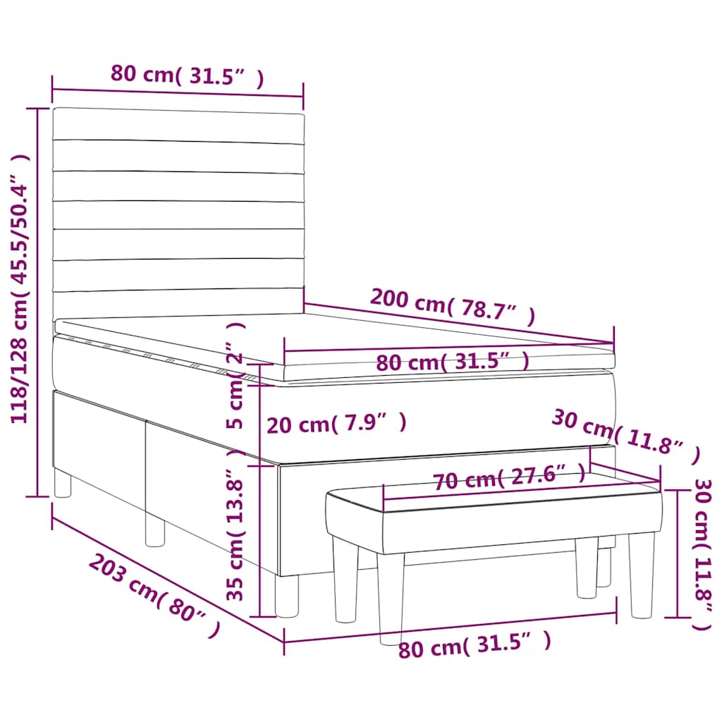 vidaXL Κρεβάτι Boxspring με Στρώμα Σκούρο Μπλε 80 x 200 εκ. Βελούδινο