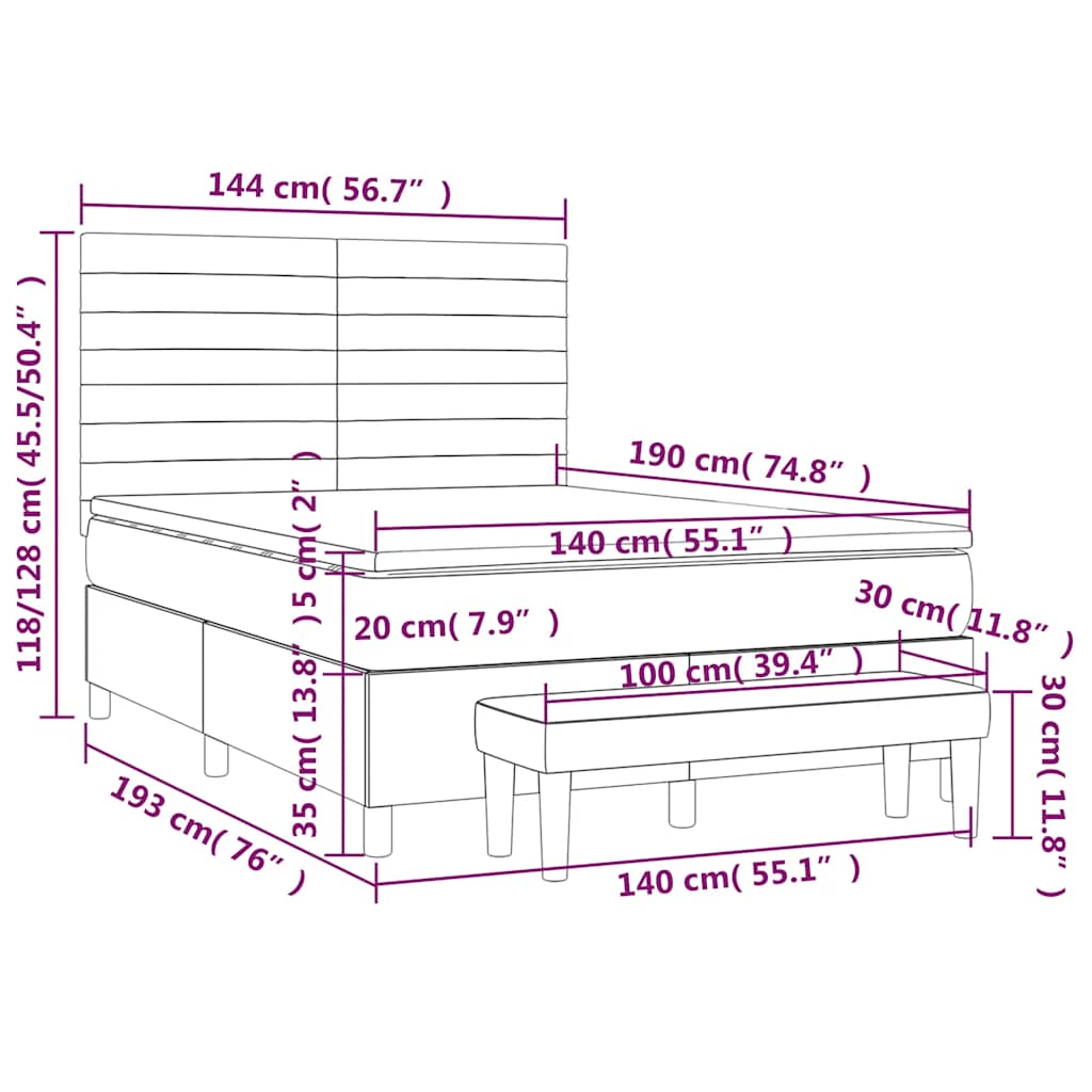 vidaXL Κρεβάτι Boxspring με Στρώμα Σκούρο Μπλε 140x190 εκ. Βελούδινο