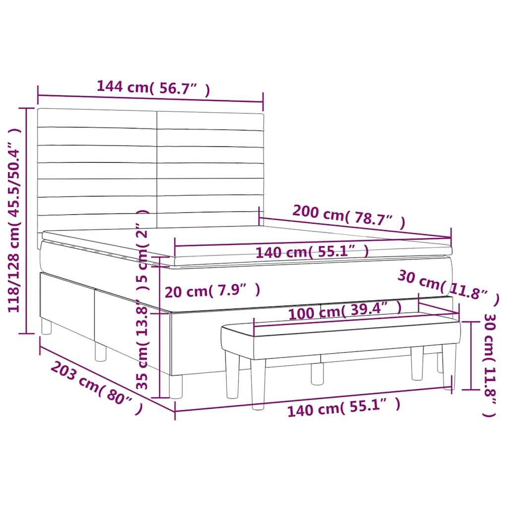 vidaXL Κρεβάτι Boxspring με Στρώμα Σκούρο Πράσινο 140x200εκ. Βελούδινο