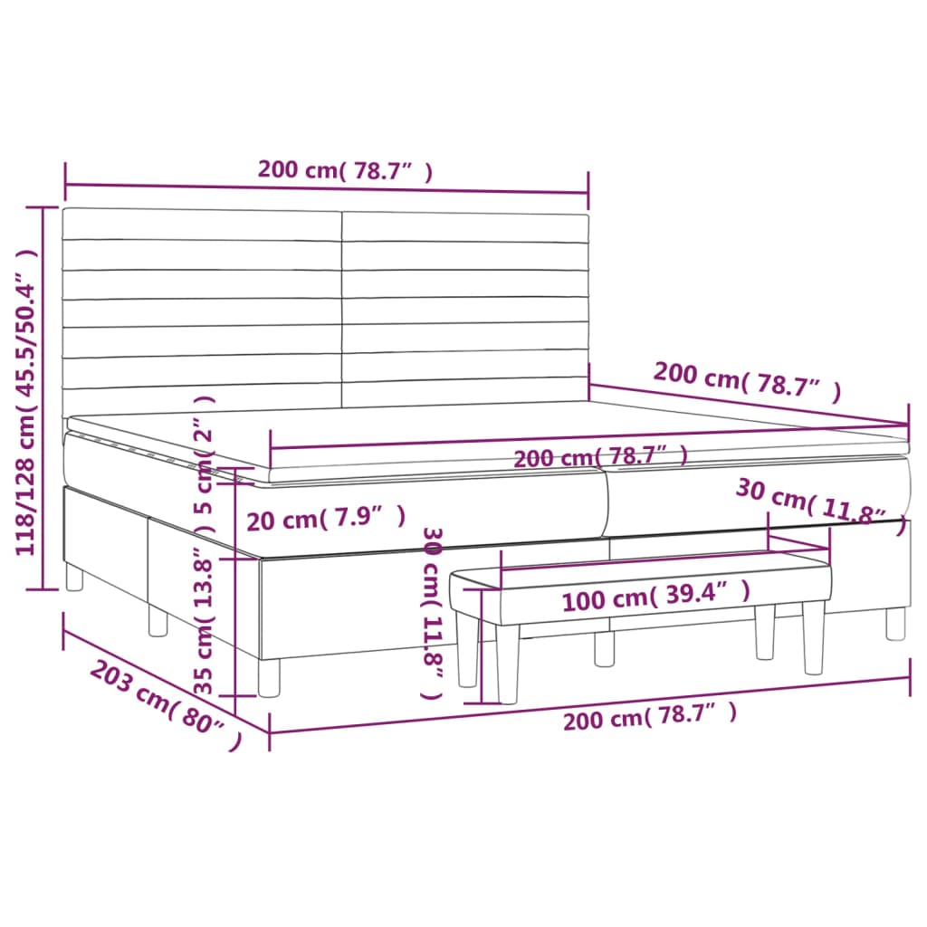 vidaXL Κρεβάτι Boxspring με Στρώμα Σκούρο Μπλε 200x200 εκ. Βελούδινο