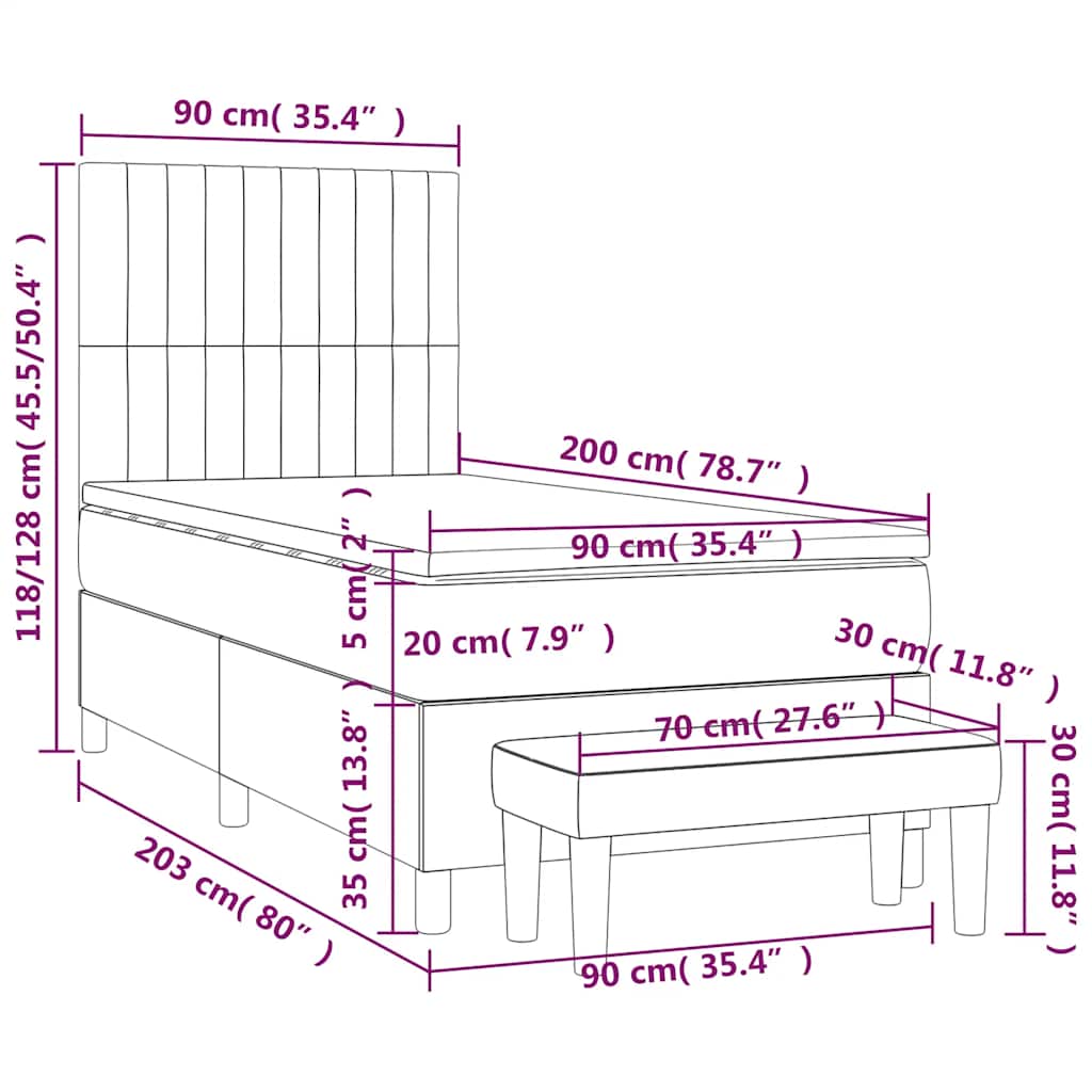 vidaXL Κρεβάτι Boxspring με Στρώμα Σκούρο Πράσινο 90x200 εκ. Βελούδινο