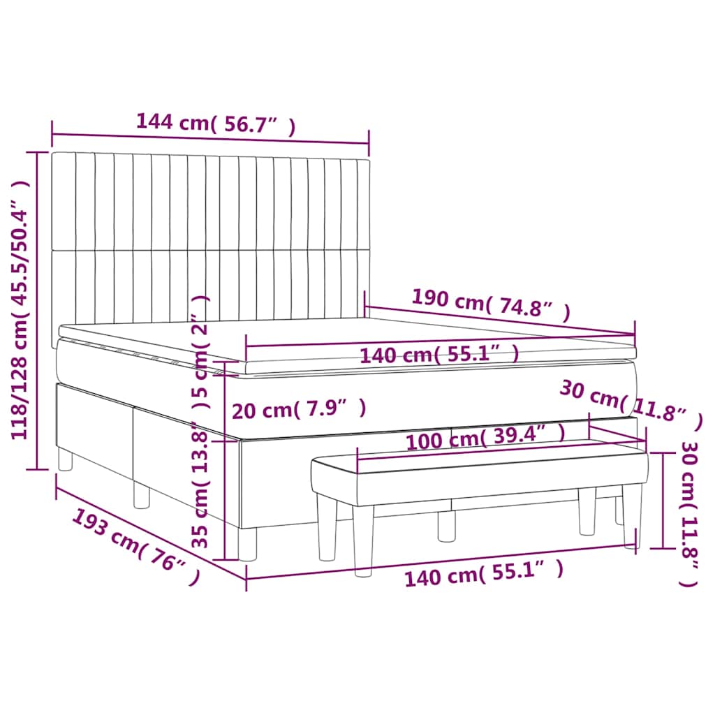 vidaXL Κρεβάτι Boxspring με Στρώμα Σκούρο Πράσινο 140x190εκ. Βελούδινο