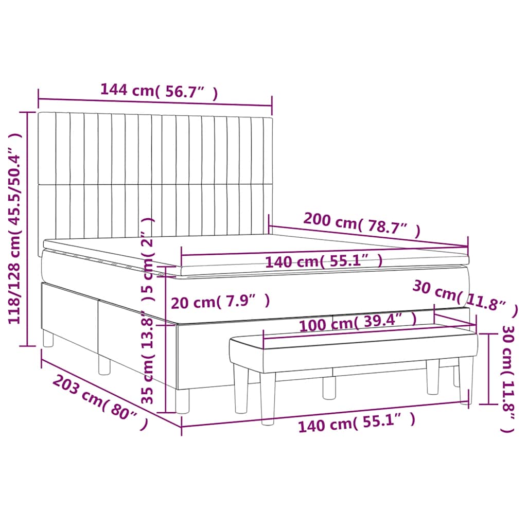 vidaXL Κρεβάτι Boxspring με Στρώμα Σκούρο Μπλε 140x200 εκ. Βελούδινο