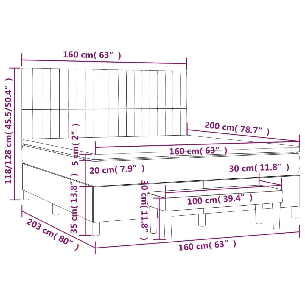 vidaXL Κρεβάτι Boxspring με Στρώμα Μαύρο 160x200 εκ. Βελούδινο