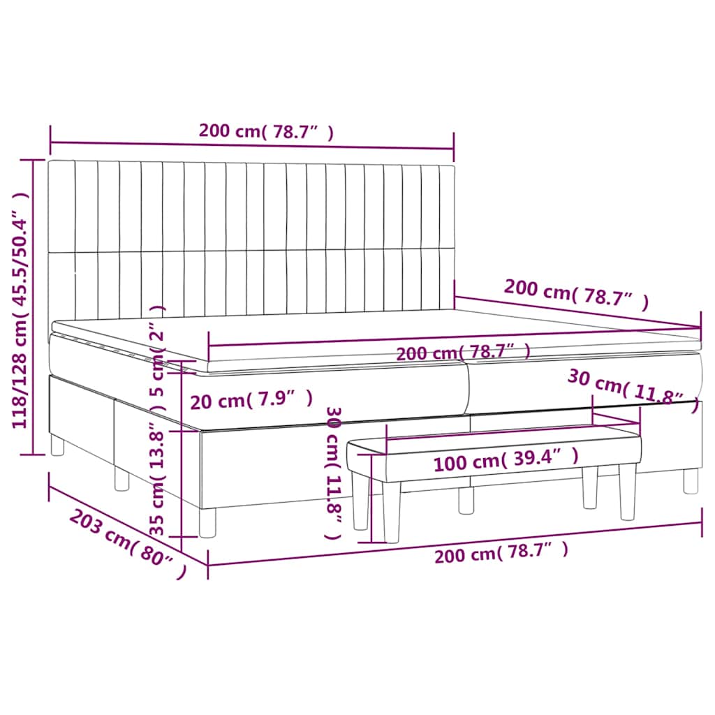 vidaXL Κρεβάτι Boxspring με Στρώμα Σκούρο Μπλε 200x200 εκ. Βελούδινο