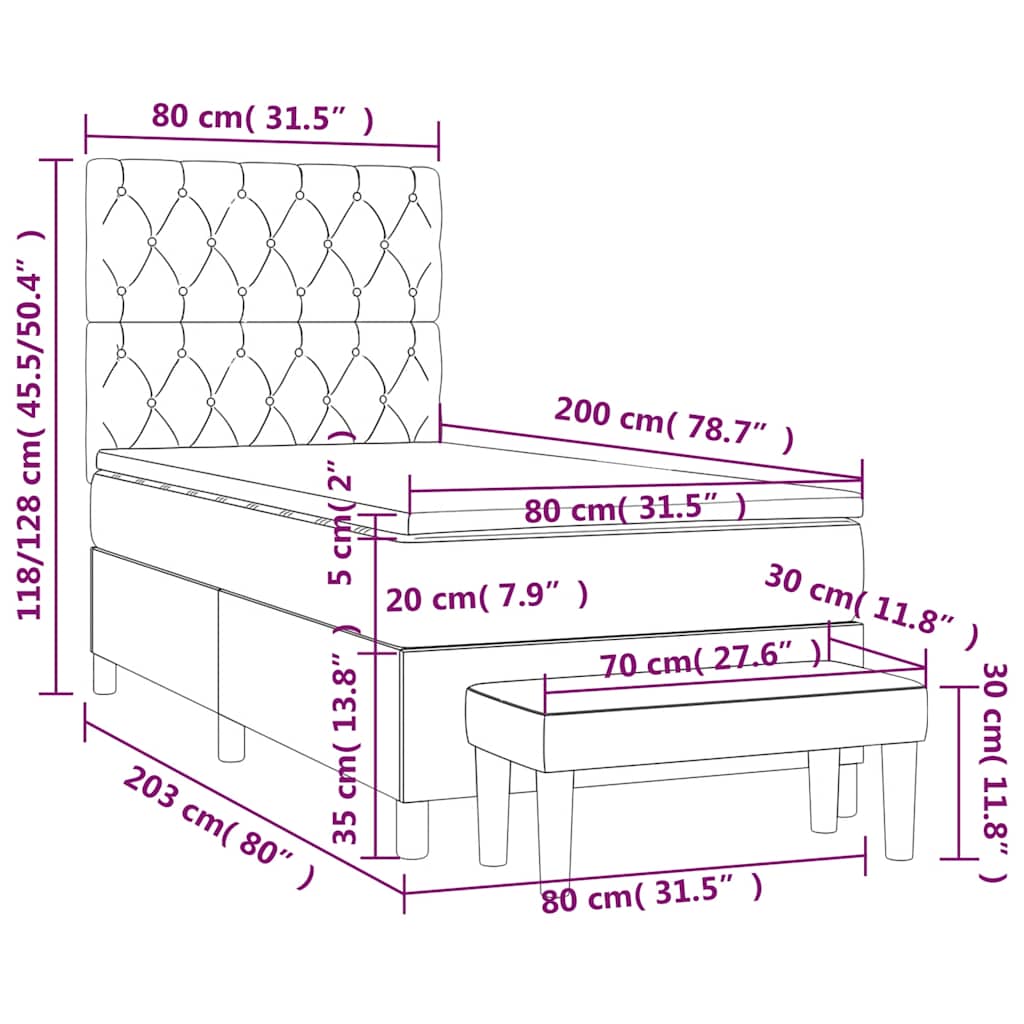 vidaXL Κρεβάτι Boxspring με Στρώμα Σκούρο Μπλε 80 x 200 εκ. Βελούδινο
