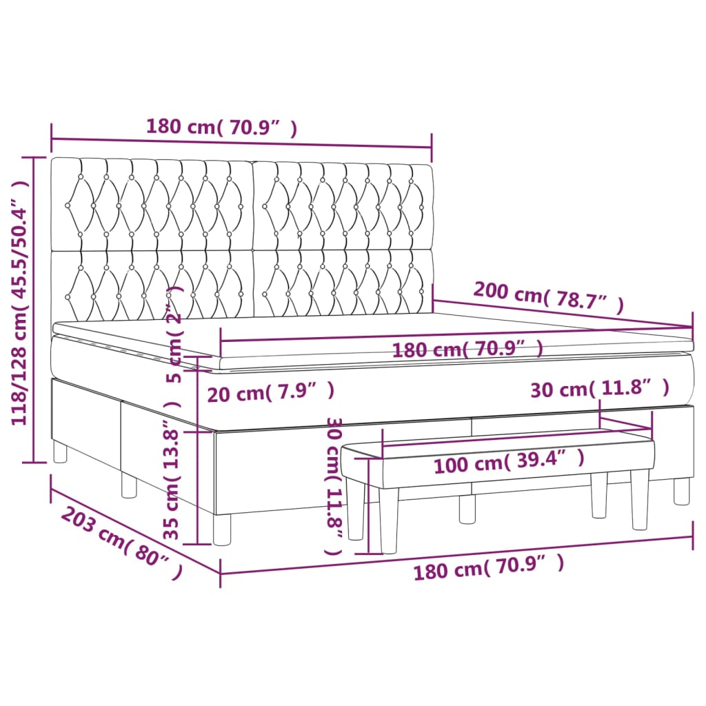 vidaXL Κρεβάτι Boxspring με Στρώμα Ανοιχτό Γκρι 180x200 εκ. Βελούδινο