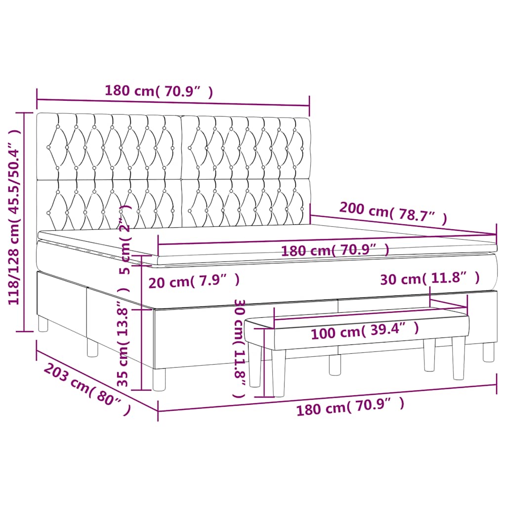 vidaXL Κρεβάτι Boxspring με Στρώμα Σκούρο Πράσινο 180x200εκ. Βελούδινο