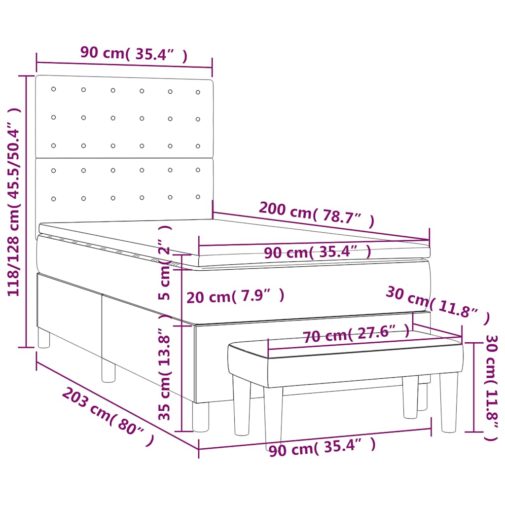 vidaXL Κρεβάτι Boxspring με Στρώμα Σκούρο Πράσινο 90x200 εκ. Βελούδινο