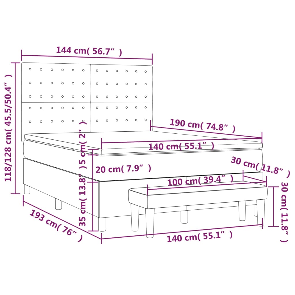 vidaXL Κρεβάτι Boxspring με Στρώμα Μαύρο 140x190 εκ. Βελούδινο