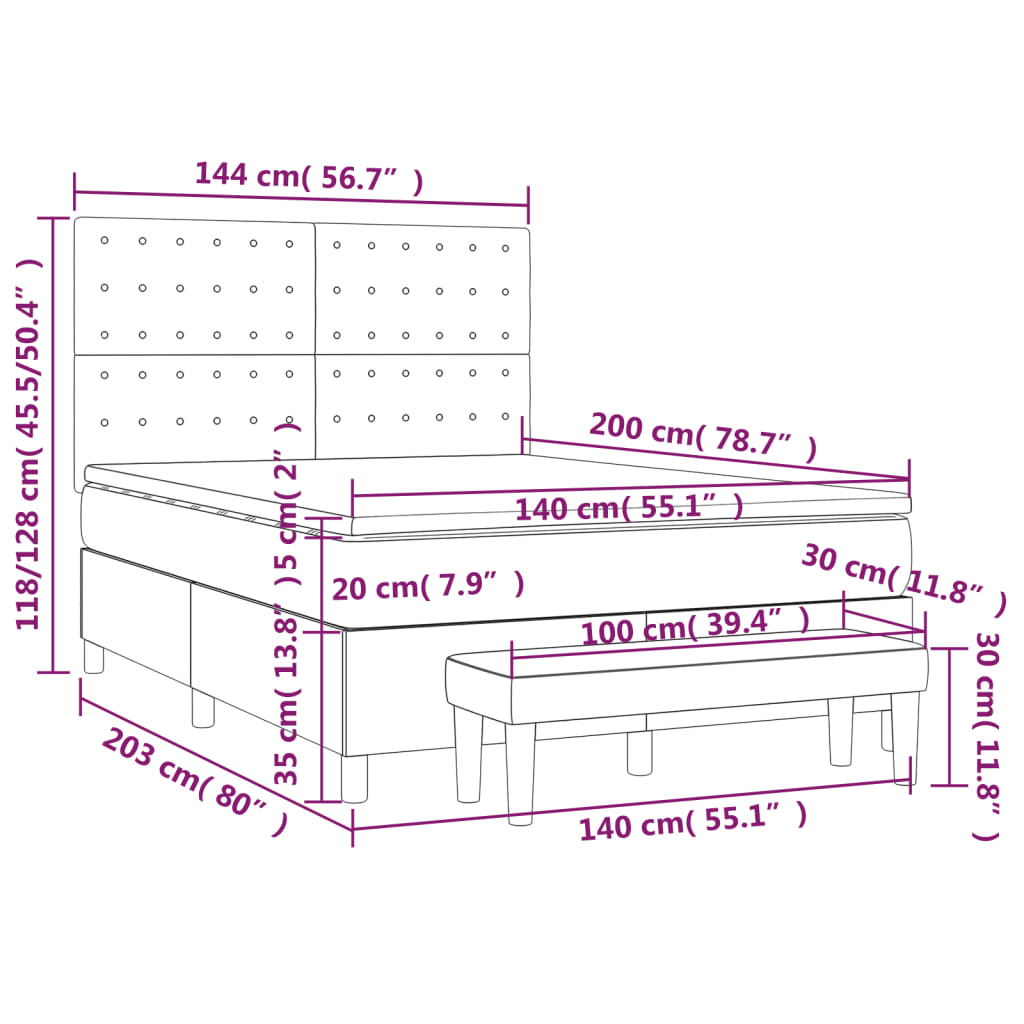 vidaXL Κρεβάτι Boxspring με Στρώμα Μαύρο 140x200 εκ. Βελούδινο