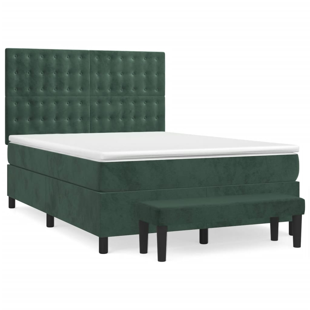 vidaXL Κρεβάτι Boxspring με Στρώμα Σκούρο Πράσινο 140x200εκ. Βελούδινο