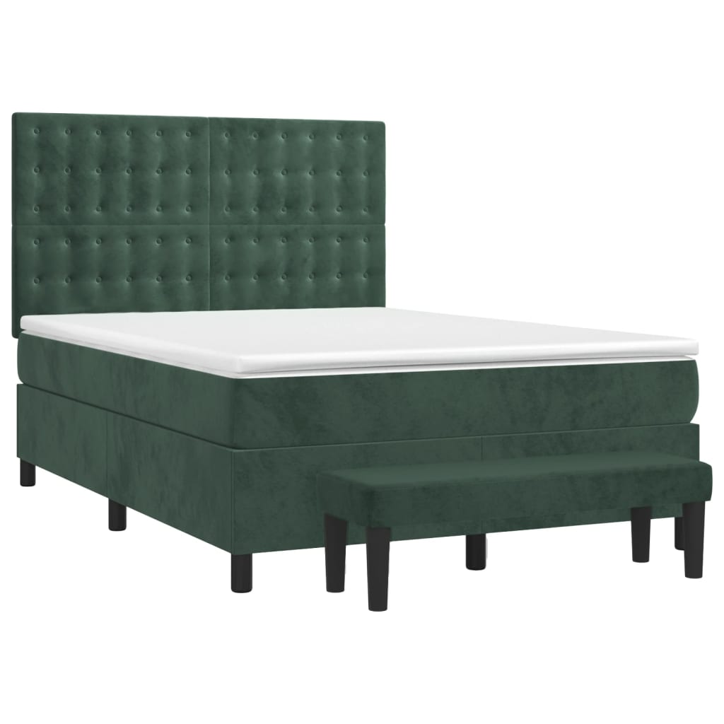 vidaXL Κρεβάτι Boxspring με Στρώμα Σκούρο Πράσινο 140x200εκ. Βελούδινο