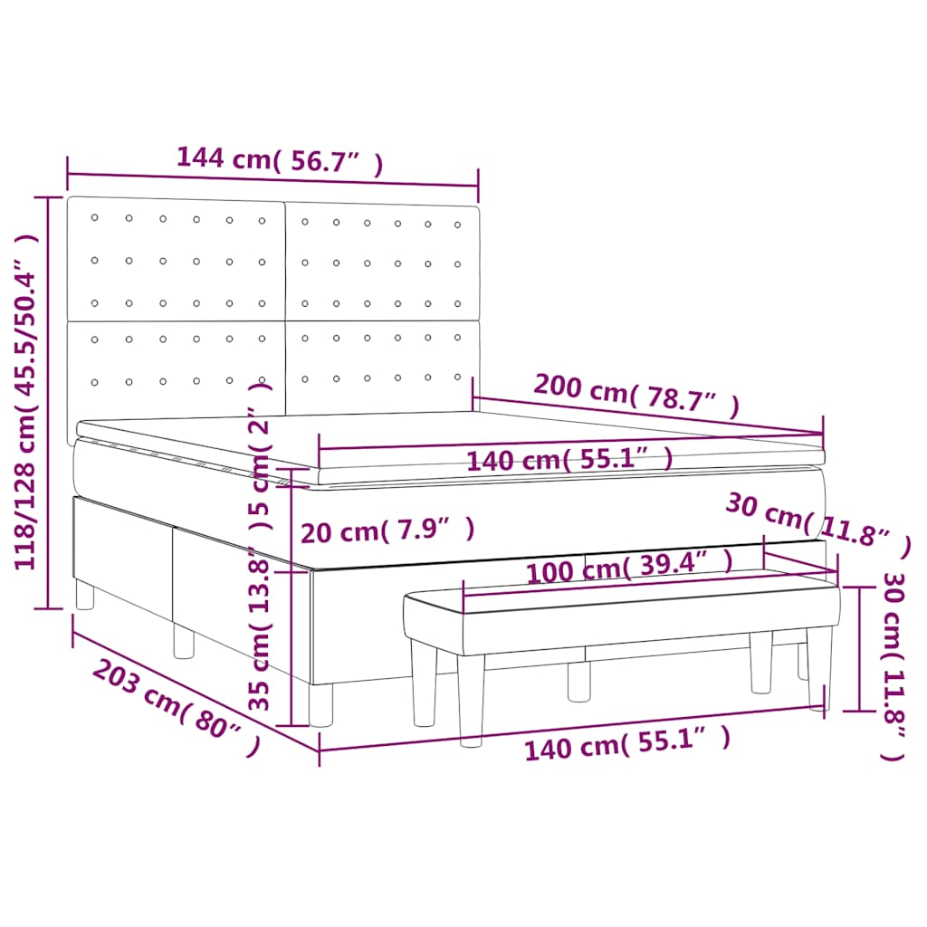 vidaXL Κρεβάτι Boxspring με Στρώμα Σκούρο Πράσινο 140x200εκ. Βελούδινο