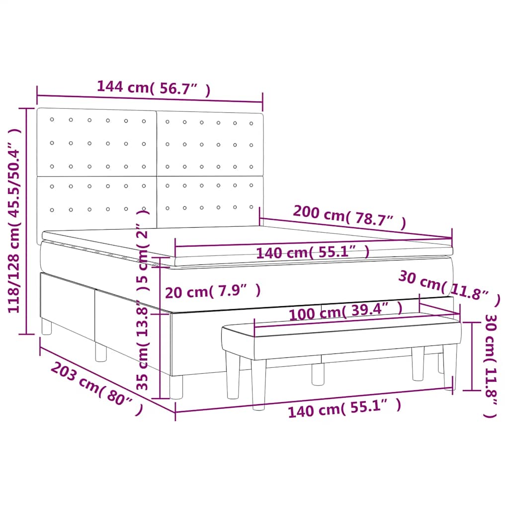 vidaXL Κρεβάτι Boxspring με Στρώμα Σκούρο Μπλε 140x200 εκ. Βελούδινο