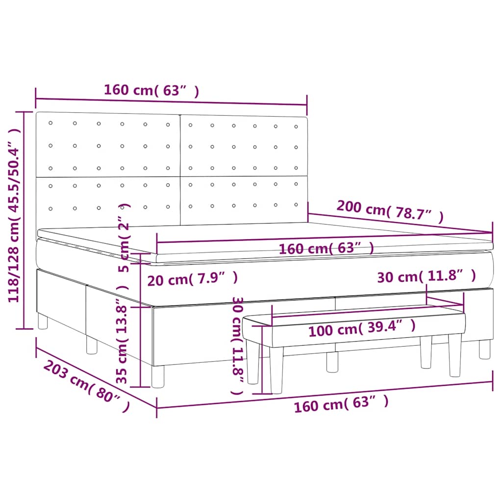 vidaXL Κρεβάτι Boxspring με Στρώμα Σκούρο Πράσινο 160x200εκ. Βελούδινο