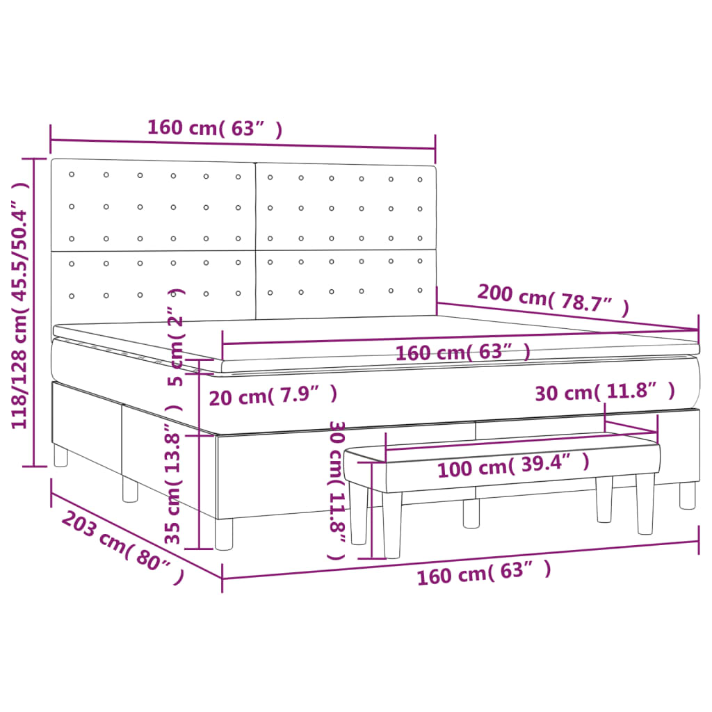 vidaXL Κρεβάτι Boxspring με Στρώμα Ροζ 160x200 εκ. Βελούδινο