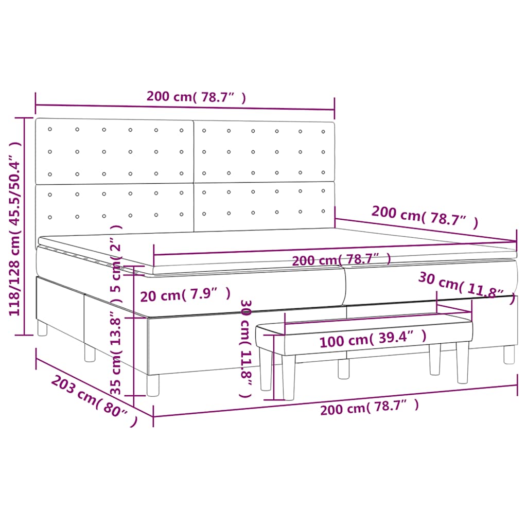 vidaXL Κρεβάτι Boxspring με Στρώμα Σκούρο Πράσινο 200x200εκ. Βελούδινο