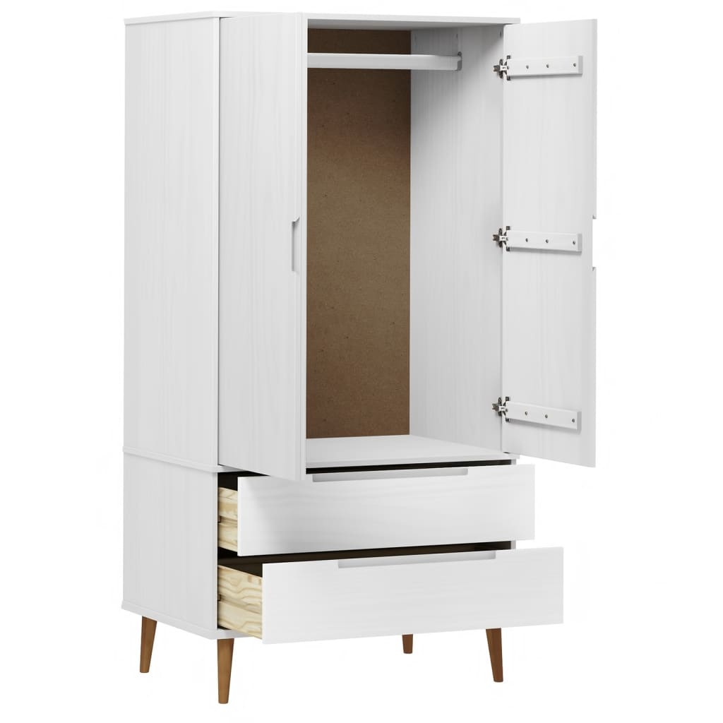 vidaXL Ντουλάπα MOLDE Λευκή 90x55x175 εκ. από Μασίφ Ξύλο Πεύκου