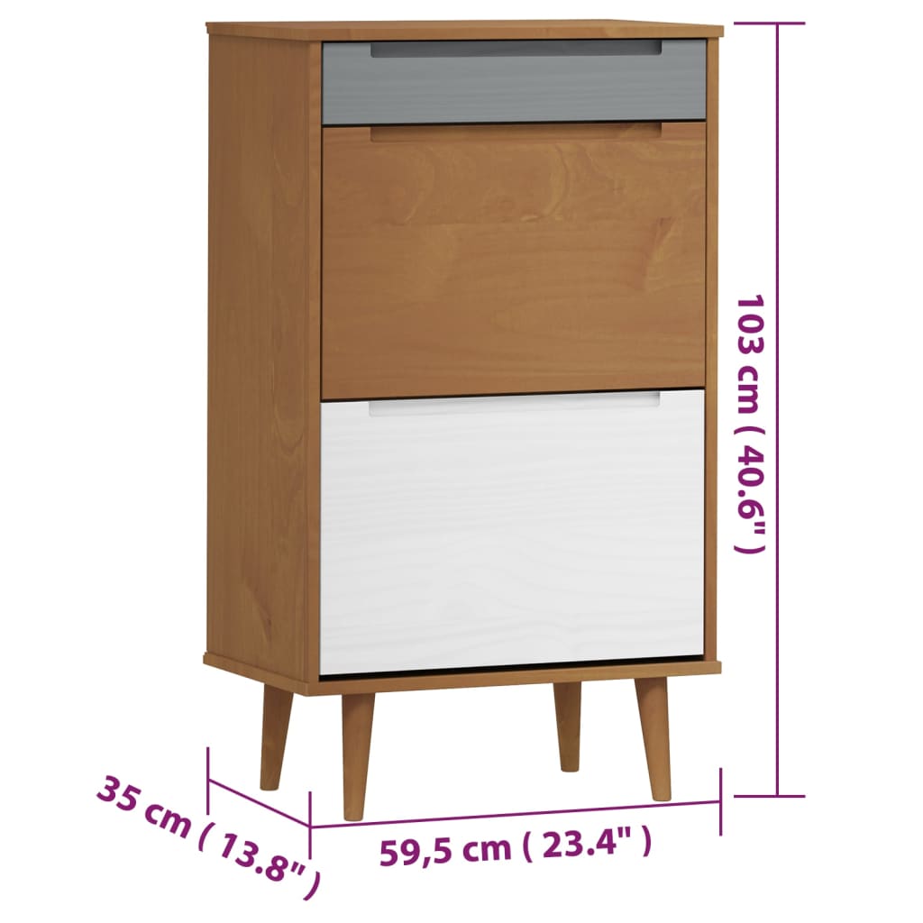 vidaXL Παπουτσοθήκη MOLDE Γκρι 59,5x35x103 εκ. από Μασίφ Ξύλο Πεύκου