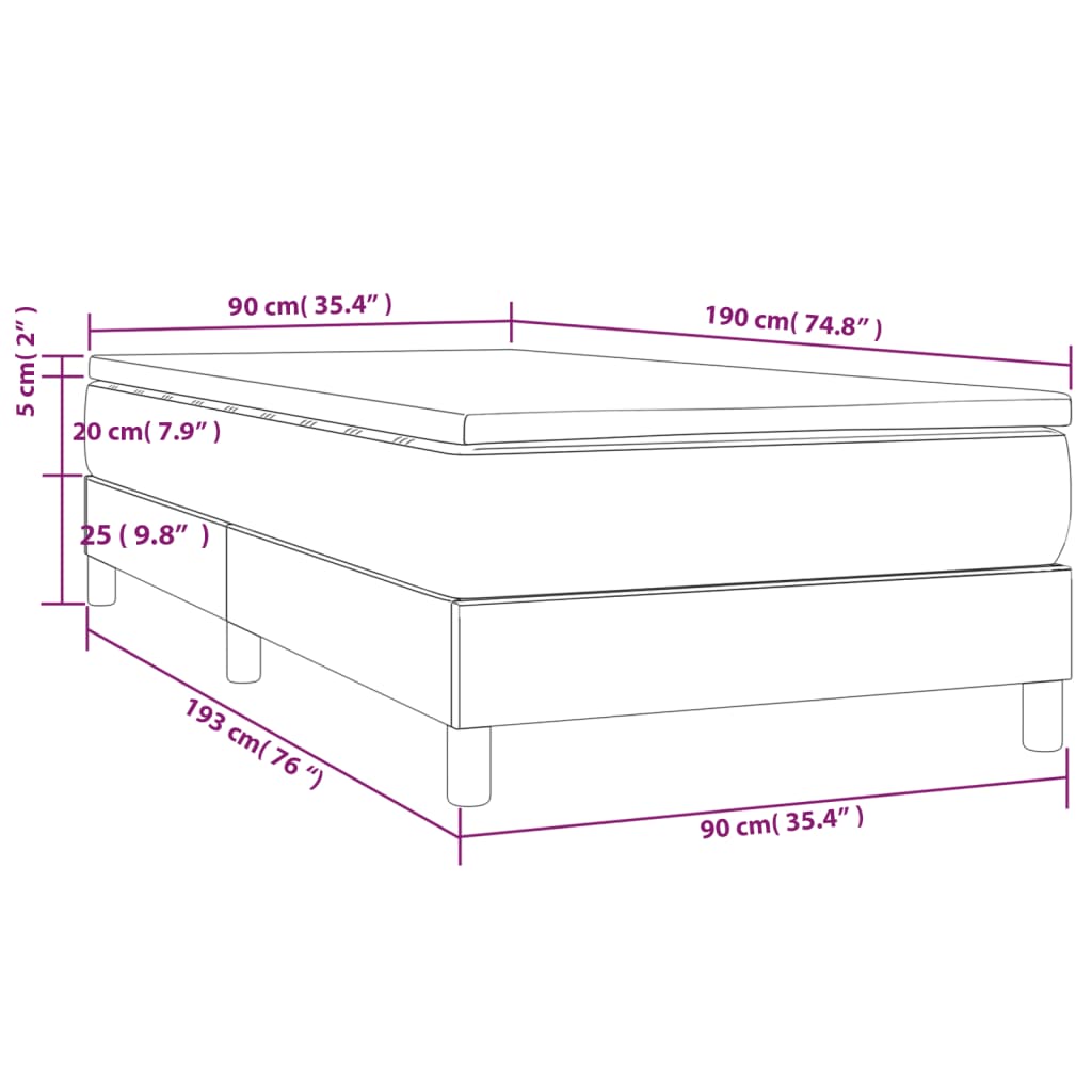 vidaXL Κρεβάτι Boxspring με Στρώμα Μπλε 90x190 εκ.Υφασμάτινο