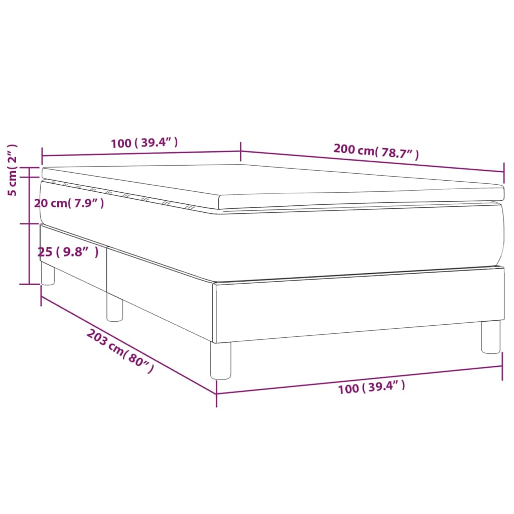 vidaXL Κρεβάτι Boxspring με Στρώμα Ανοιχτό Γκρι 100x200 εκ. Υφασμάτινο