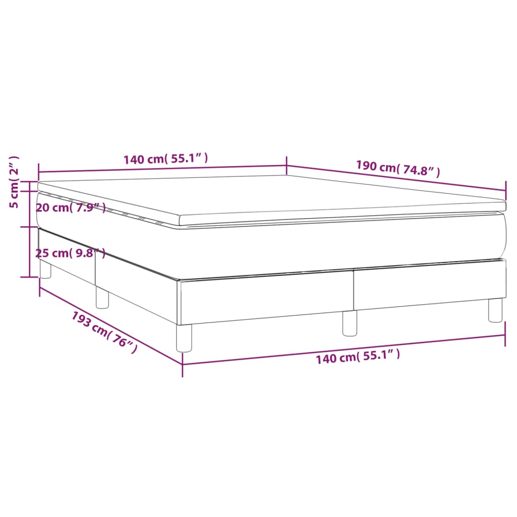 vidaXL Κρεβάτι Boxspring με Στρώμα Ανοιχτό Γκρι 140x190 εκ. Υφασμάτινο