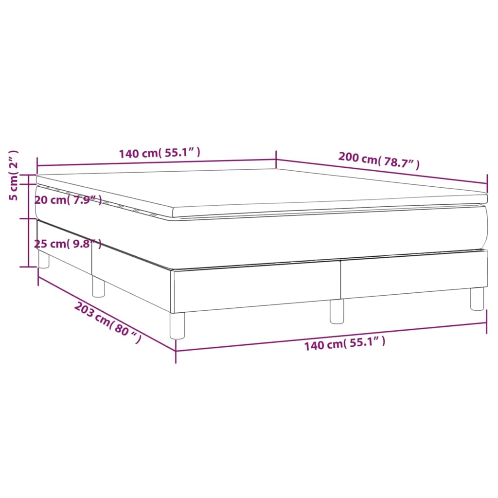 vidaXL Κρεβάτι Boxspring με Στρώμα Σκούρο Γκρι 140x200 εκ Υφασμάτινο