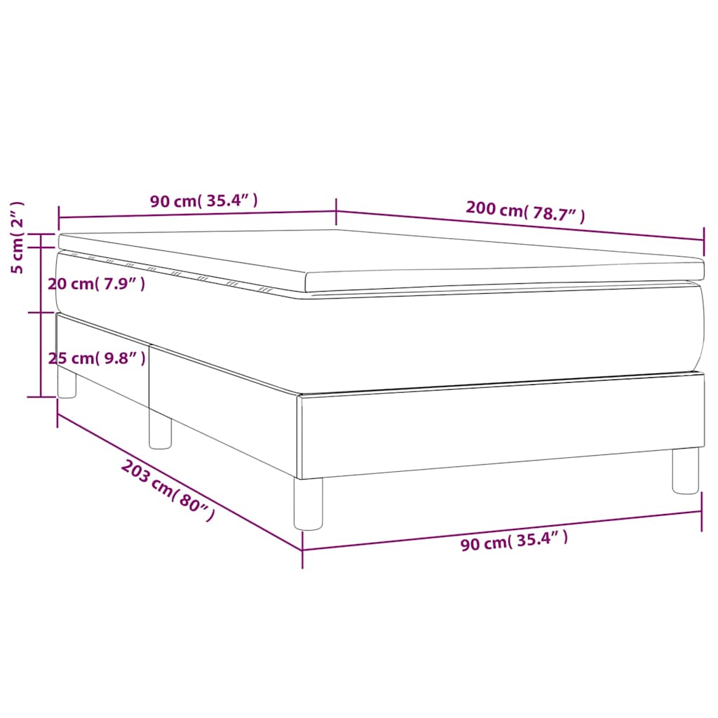 vidaXL Κρεβάτι Boxspring με Στρώμα Κρεμ 90x200 εκ.Υφασμάτινο
