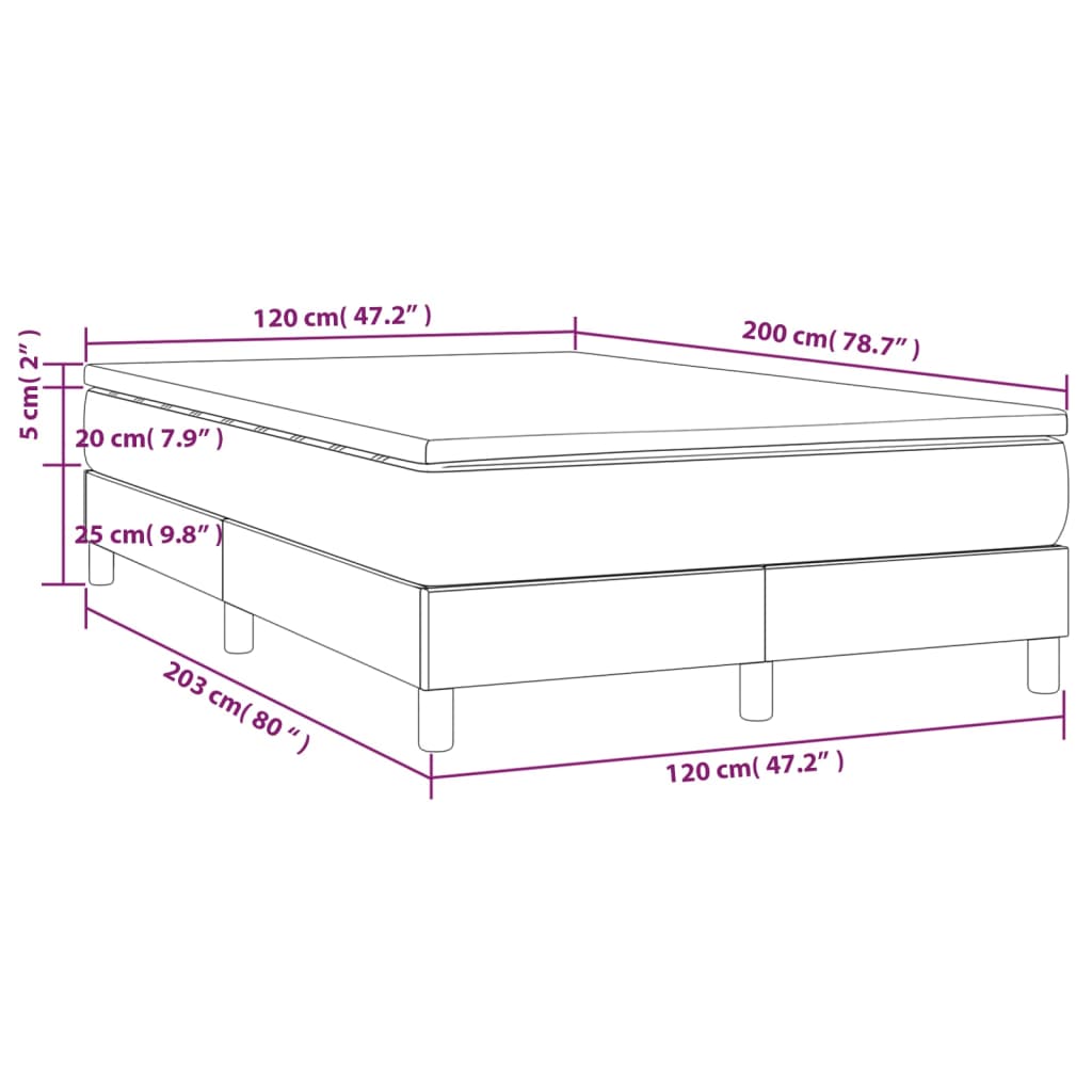 vidaXL Κρεβάτι Boxspring με Στρώμα Μαύρο 120x200 εκ. Υφασμάτινο