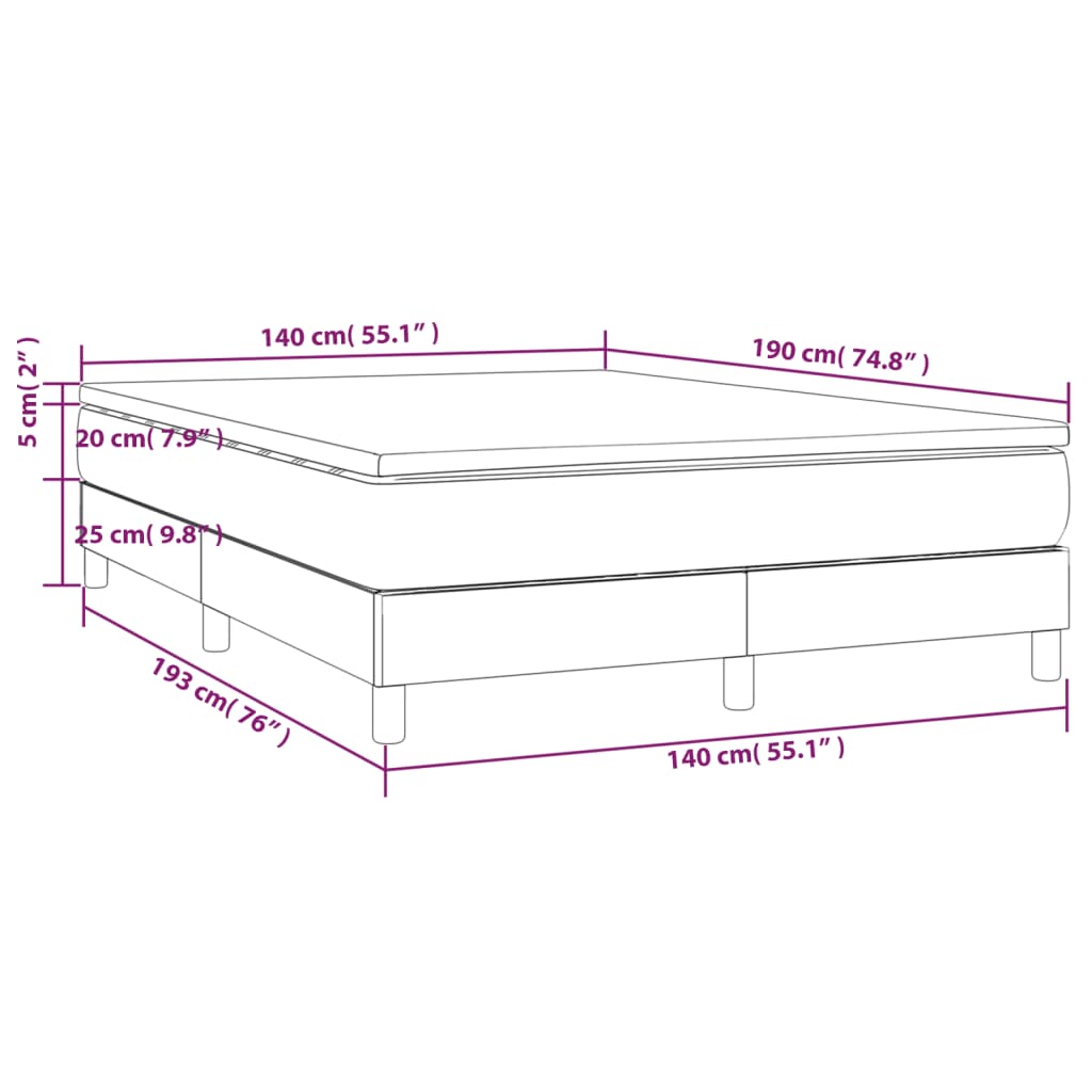 vidaXL Κρεβάτι Boxspring με Στρώμα Ανοιχτό Γκρι 140x190 εκ. Υφασμάτινο