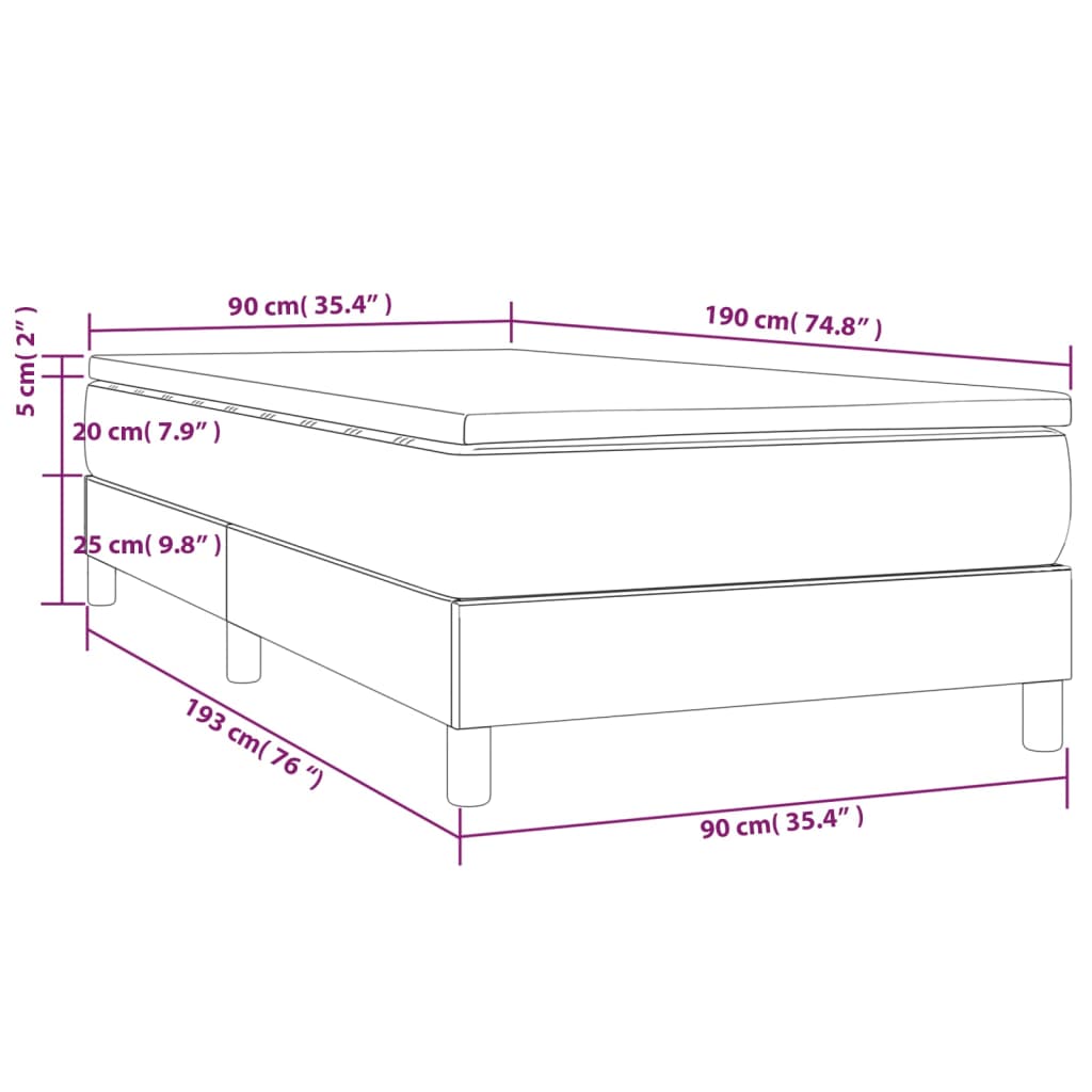vidaXL Κρεβάτι Boxspring με Στρώμα Ροζ 90x190 εκ. Βελούδινο