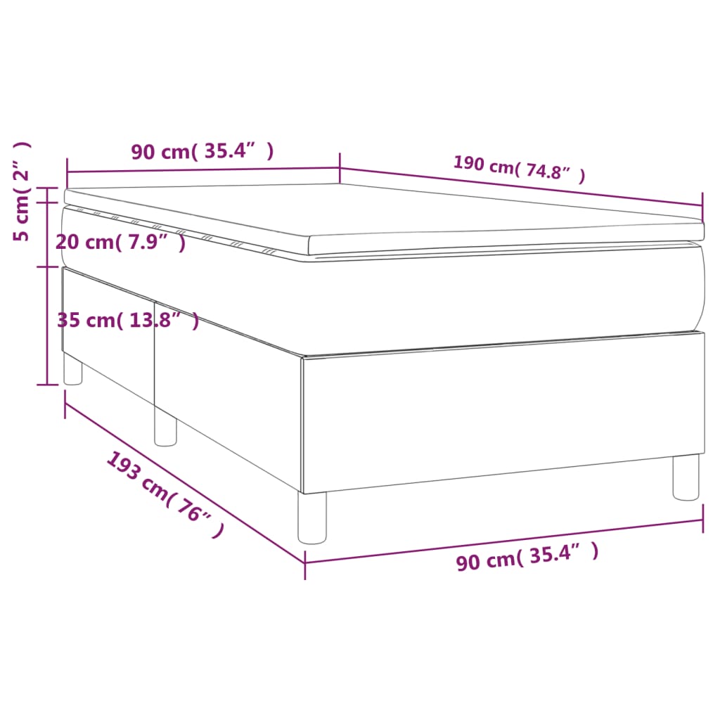 vidaXL Κρεβάτι Boxspring με Στρώμα Μπλε 90x190 εκ.Υφασμάτινο