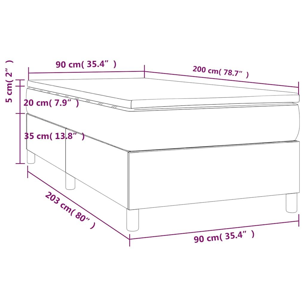vidaXL Κρεβάτι Boxspring με Στρώμα Κρεμ 90x200 εκ.Υφασμάτινο