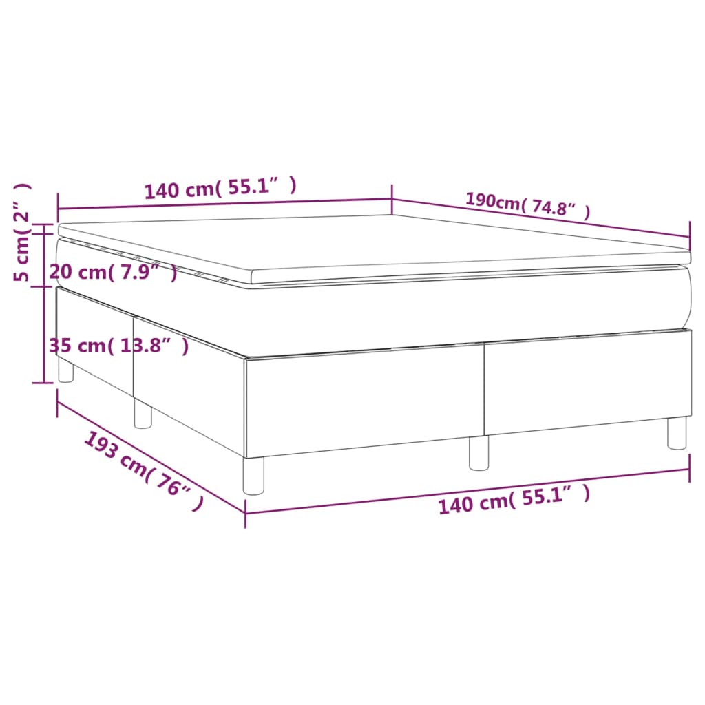 vidaXL Κρεβάτι Boxspring με Στρώμα Μπλε 140x190 εκ. Υφασμάτινο
