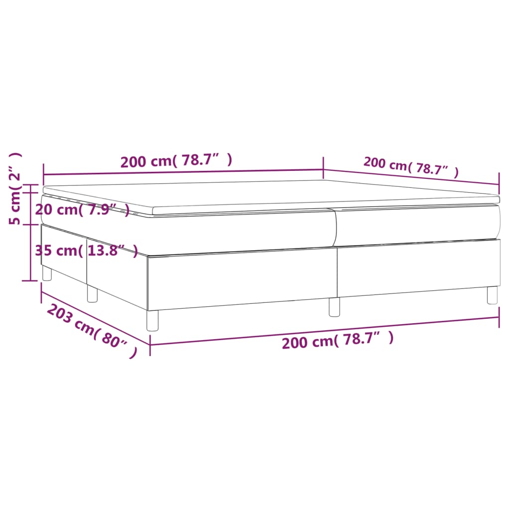 vidaXL Κρεβάτι Boxspring με Στρώμα Γκρι 200x200 εκ. Συνθετικό Δέρμα
