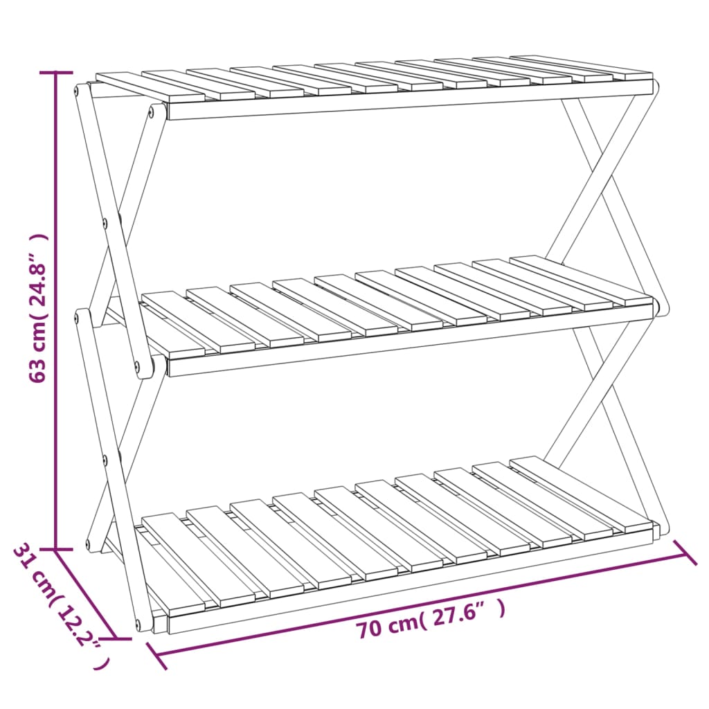 vidaXL Ραφιέρα με 3 Επίπεδα Καφέ 70x31x63 εκ. από Μασίφ Ξύλο Ακακίας