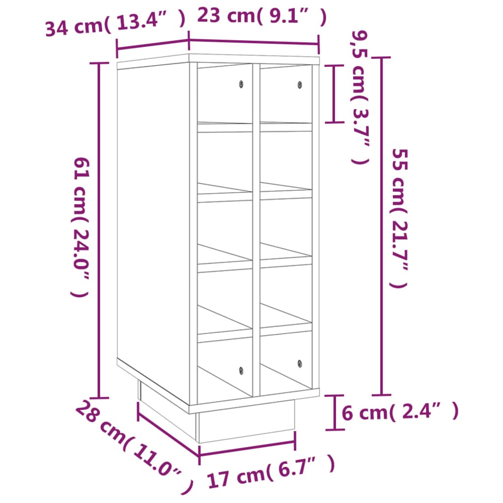 vidaXL Κάβα Κρασιών Λευκή 23 x 34 x 61 εκ. από Μασίφ Ξύλο Πεύκου